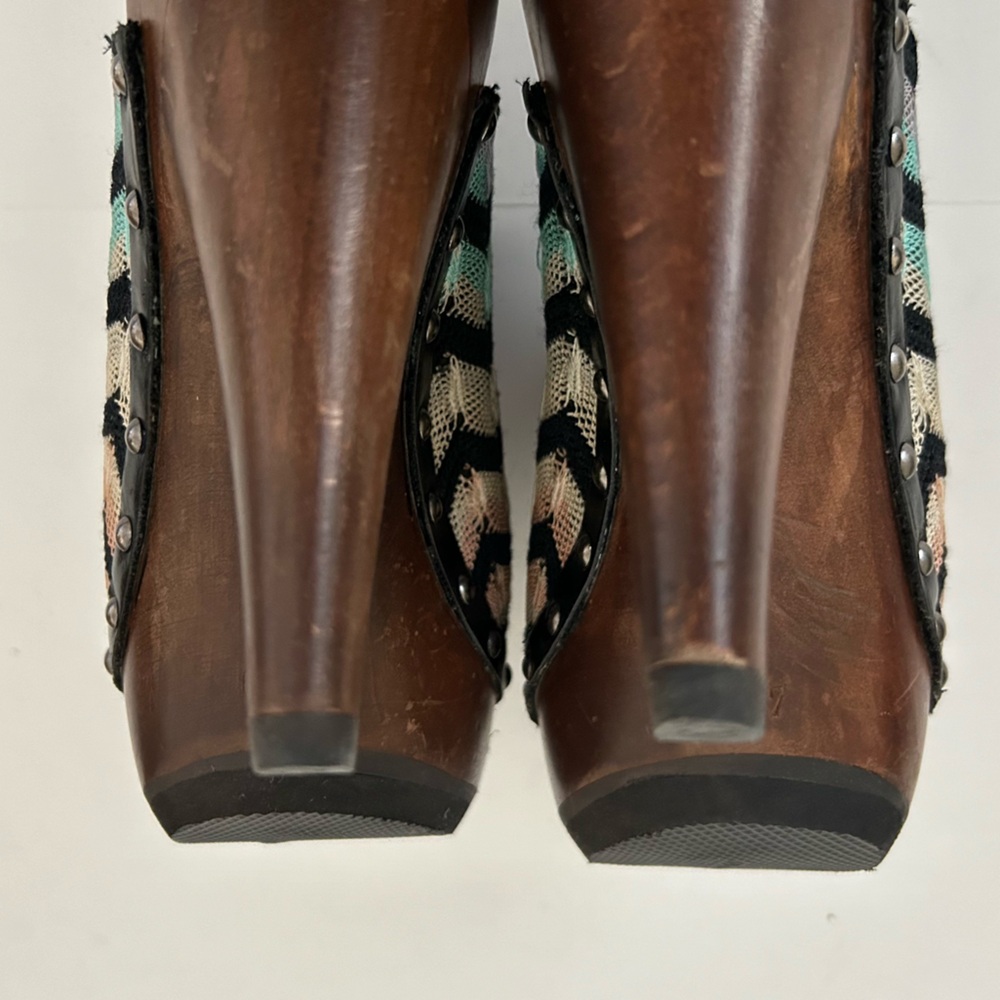 Missoni Crochet-knit Multicolor Round Toe Chevron Print Wood Clog EU 40 US 10 - Picture 7 of 12
